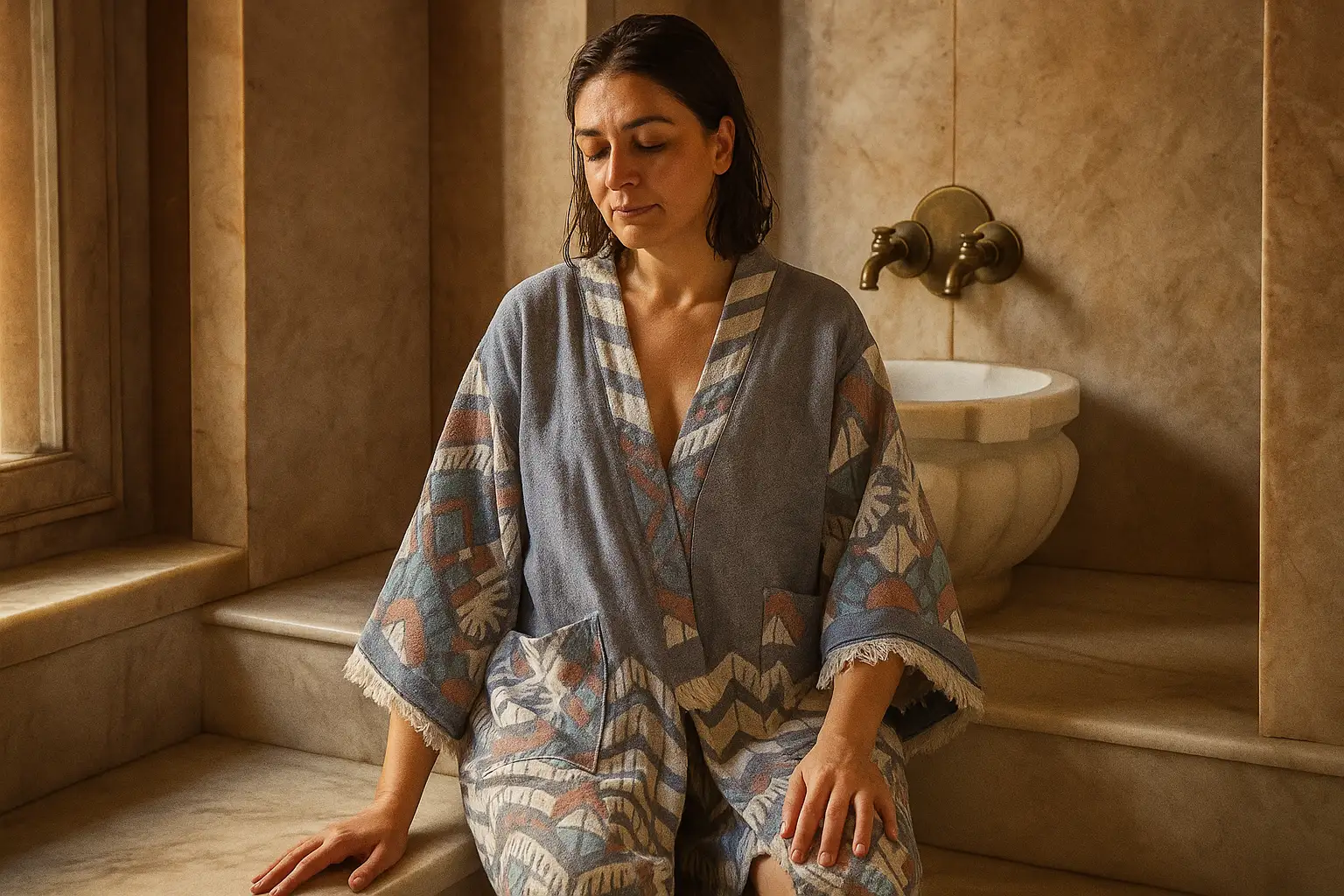 Anatolian Design Bathrobe & Peshtemal Set – 100% Cotton, Traditional Turkish Hammam Towel & Robe - Image 4